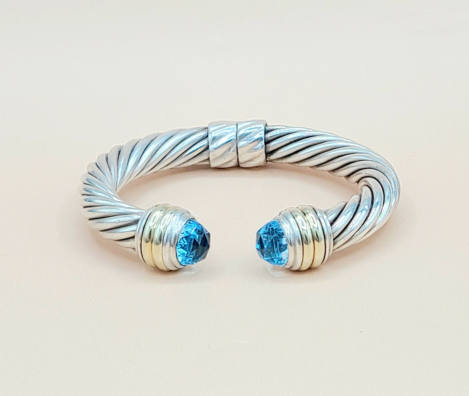    David Yurman 10mm Blue Topaz Gold Cable Bracelet