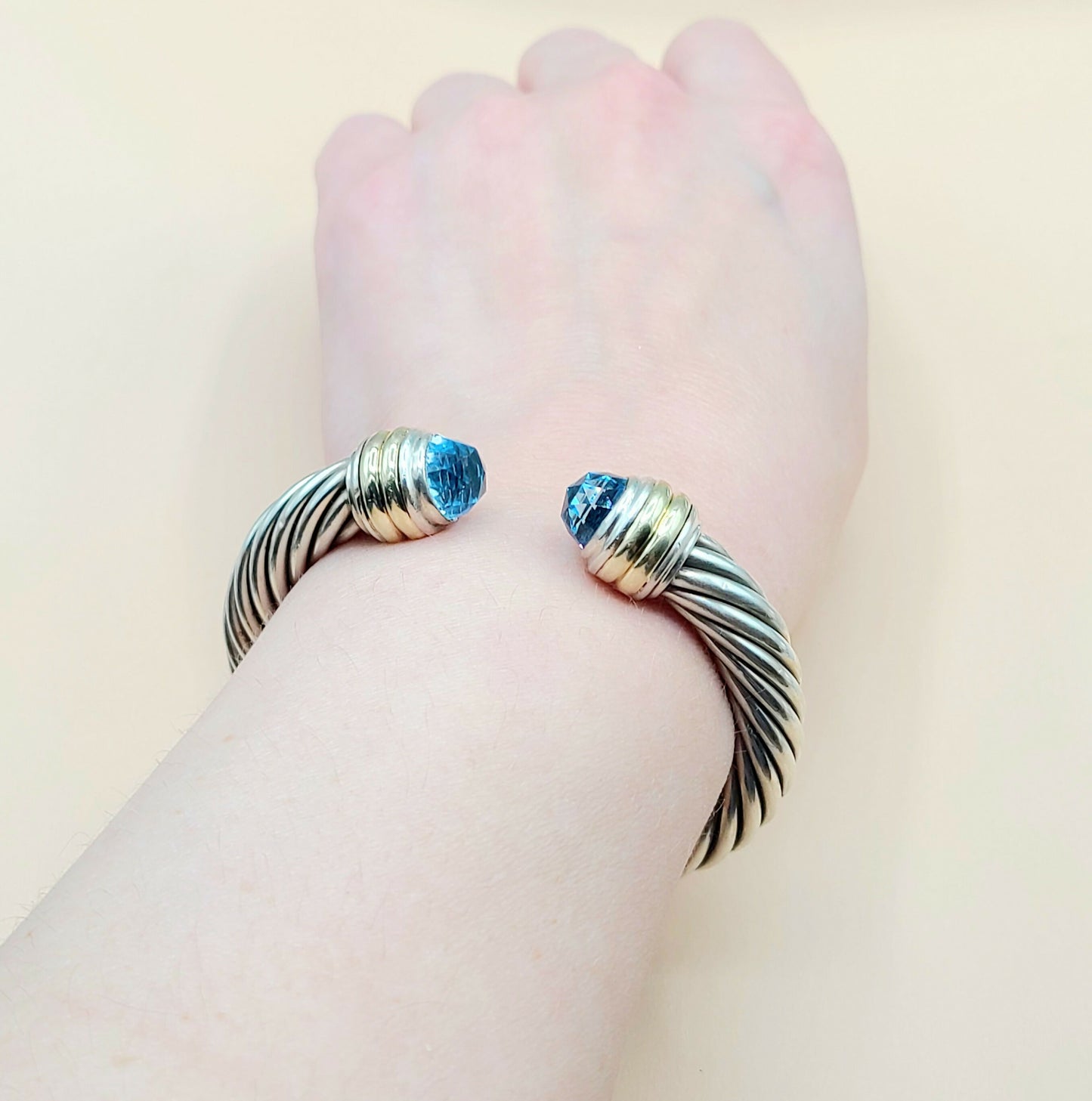    David Yurman 10mm Blue Topaz Gold Cable Bracelet