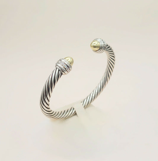    David Yurman Cable Classics Silver Gold Diamond Bracelet , 7mm