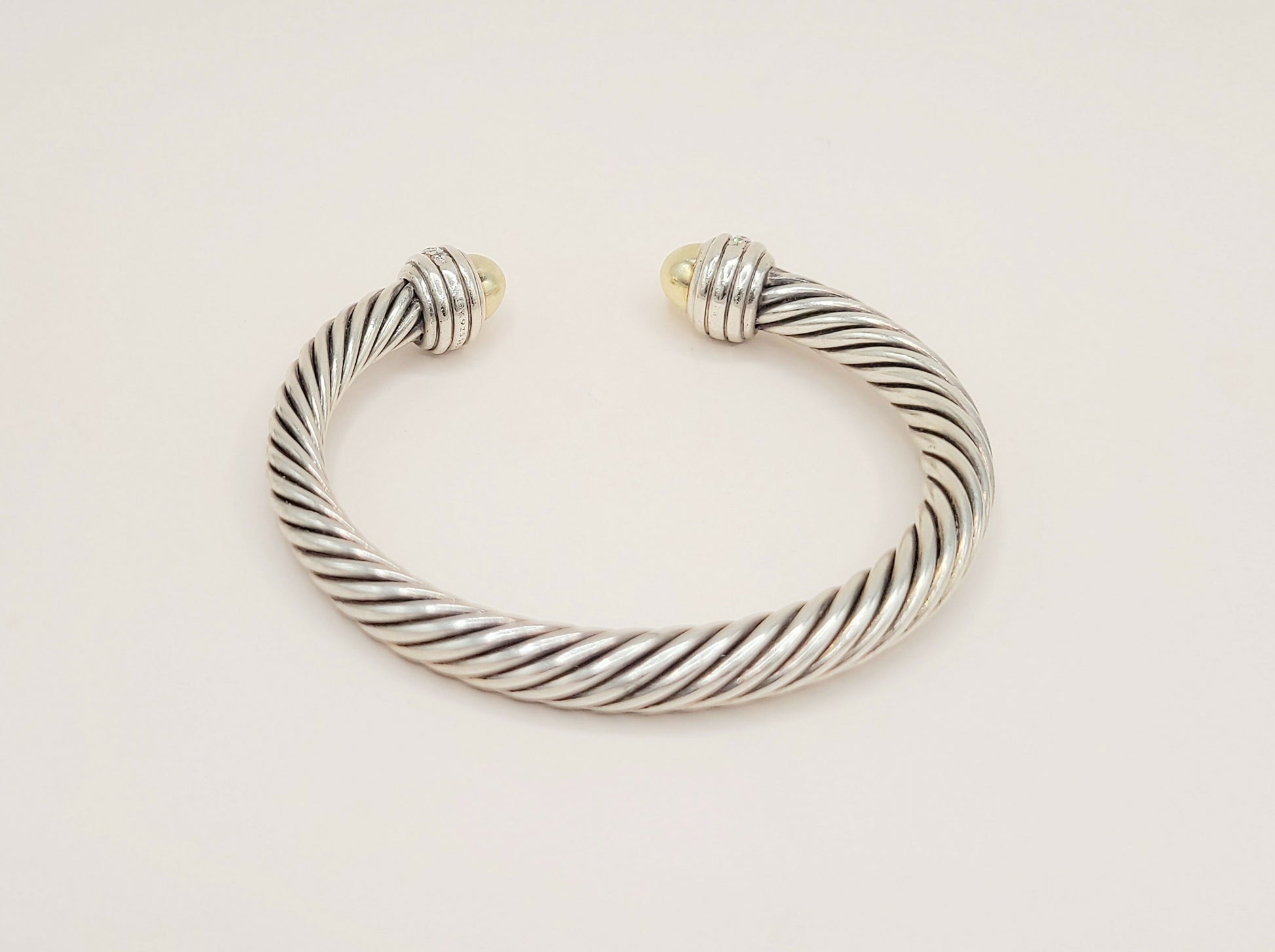    David Yurman Cable Classics Silver Gold Diamond Bracelet , 7mm