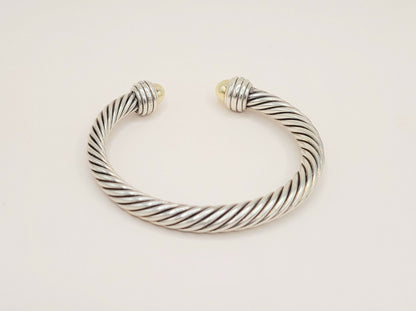    David Yurman Cable Classics Silver Gold Diamond Bracelet , 7mm