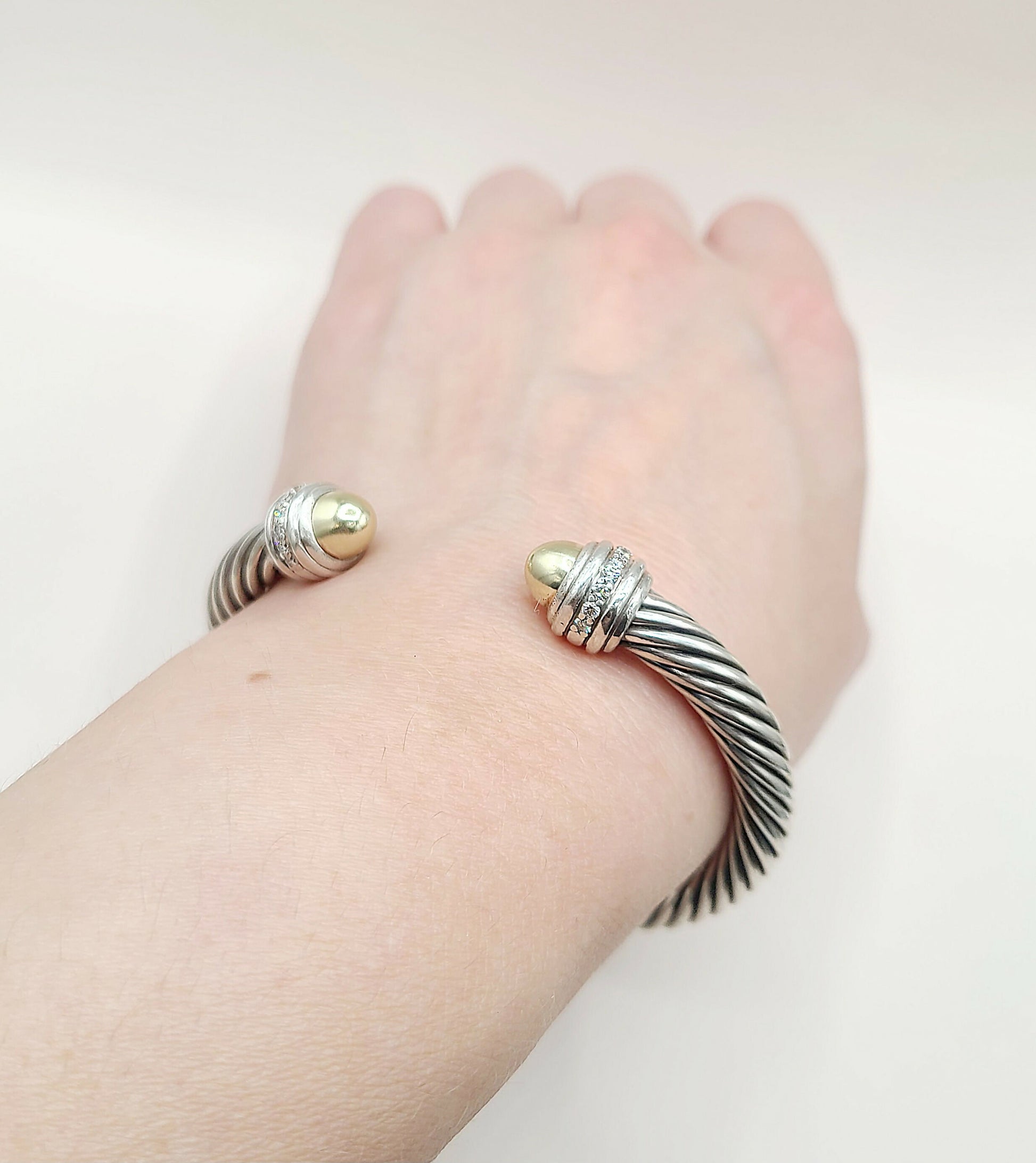    David Yurman Cable Classics Silver Gold Diamond Bracelet , 7mm