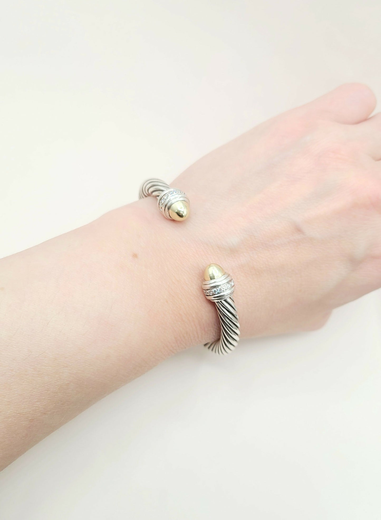    David Yurman Cable Classics Silver Gold Diamond Bracelet , 7mm