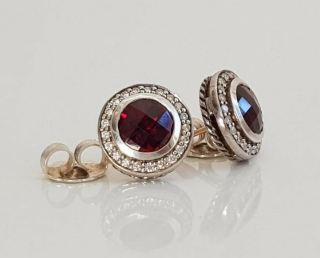    David Yurman Cerise Garnet Diamond Stud Earrings-