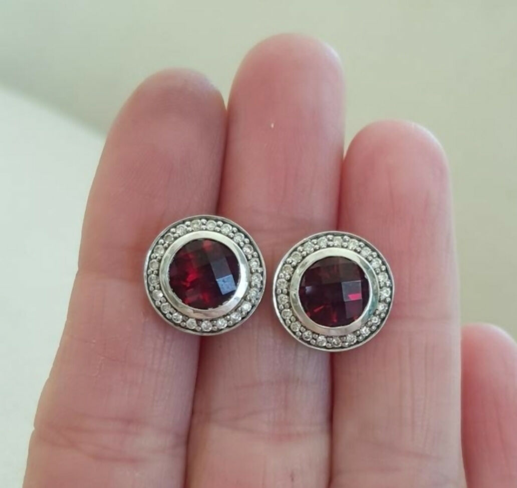    David Yurman Cerise Garnet Diamond Stud Earrings-