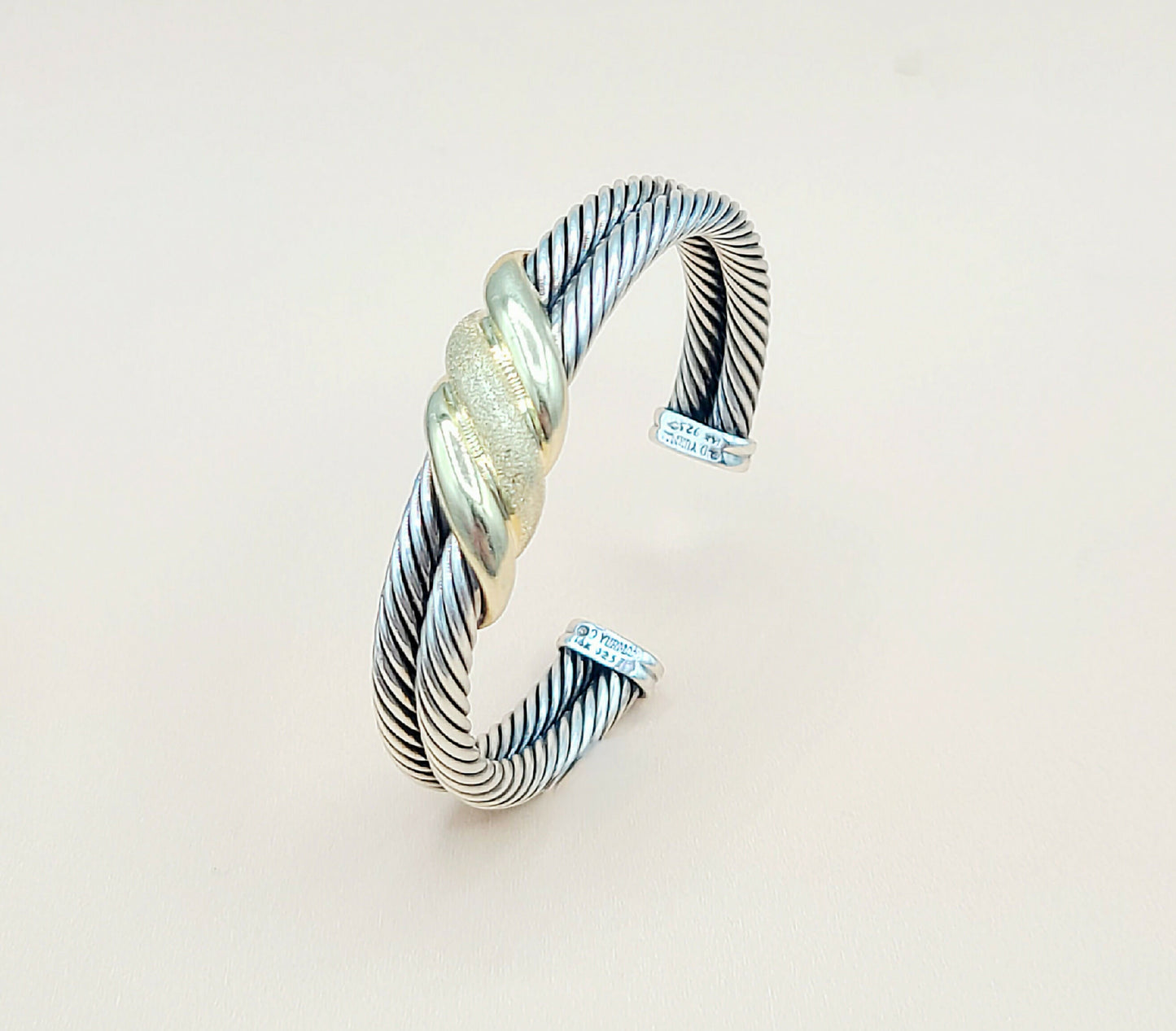    David Yurman Double Cable Crossover Wave Sterling Silver Gold Bracelet