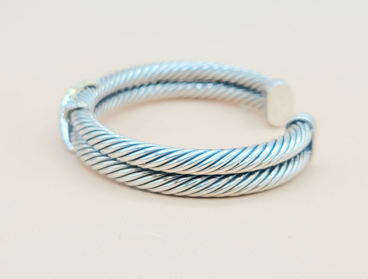    David Yurman Double Cable Diamond X Silver Gold Bracelet