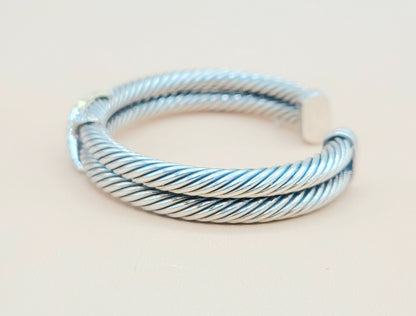    David Yurman Double Cable Diamond X Silver Gold Bracelet