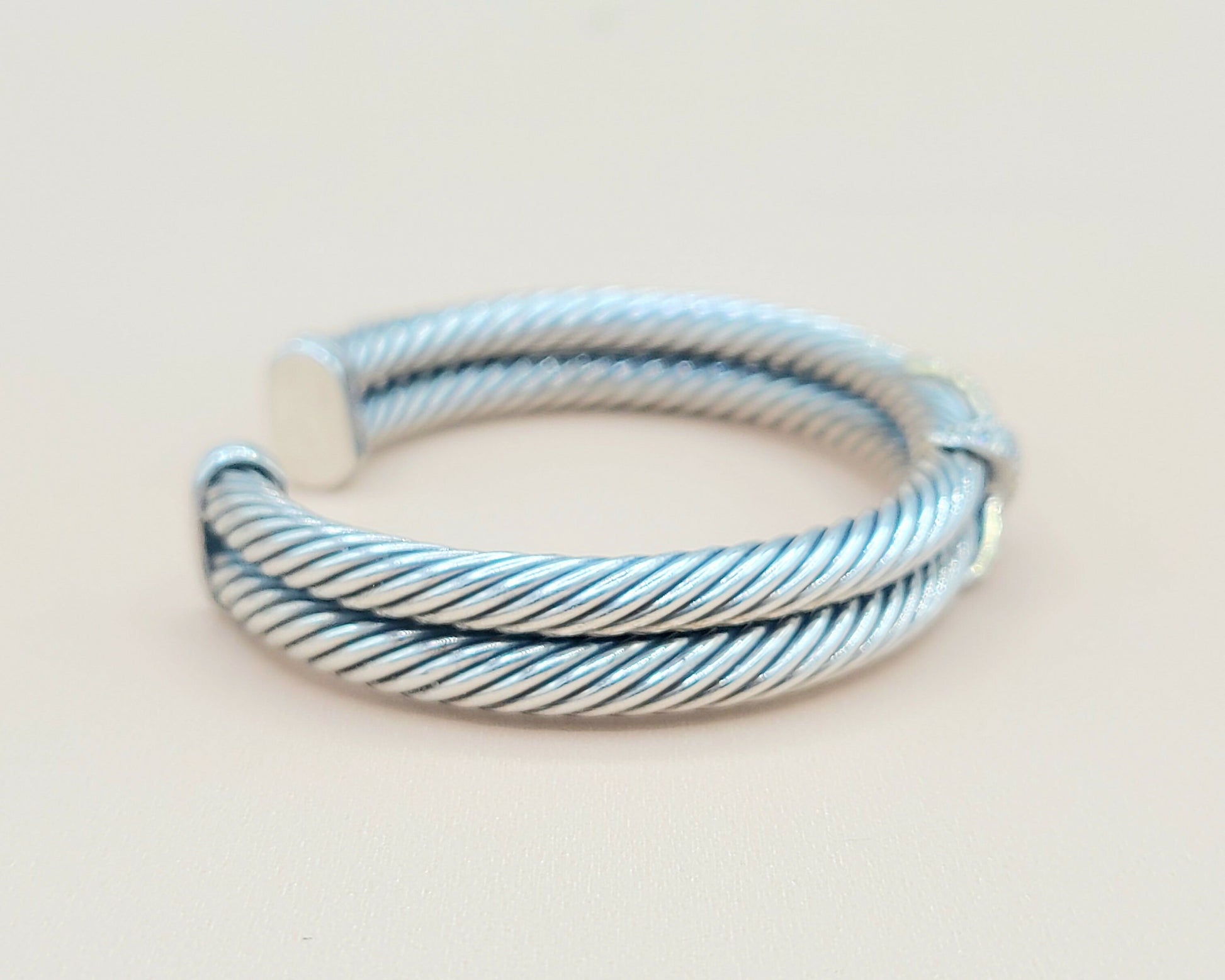    David Yurman Double Cable Diamond X Silver Gold Bracelet