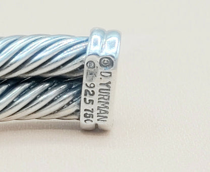    David Yurman Double Cable Diamond X Silver Gold Bracelet