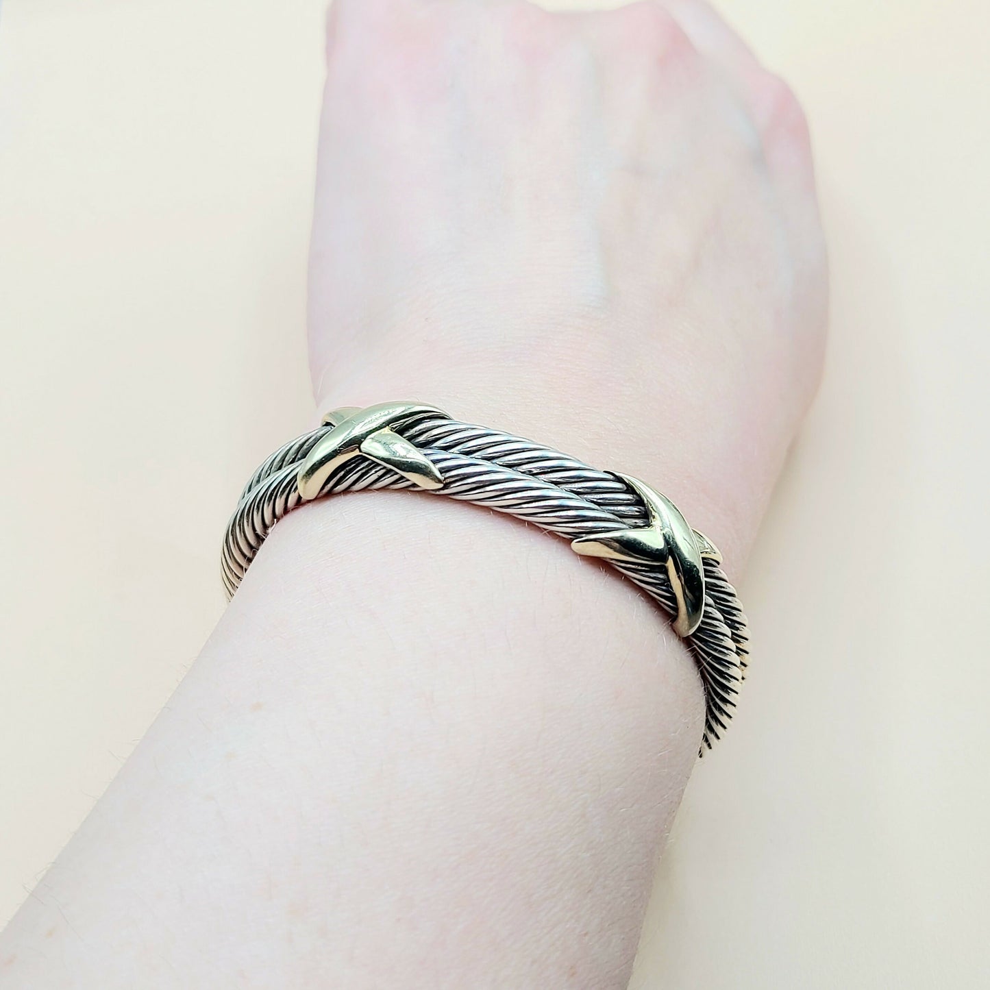    David Yurman Double Cable Station Double Gold X Bracelet