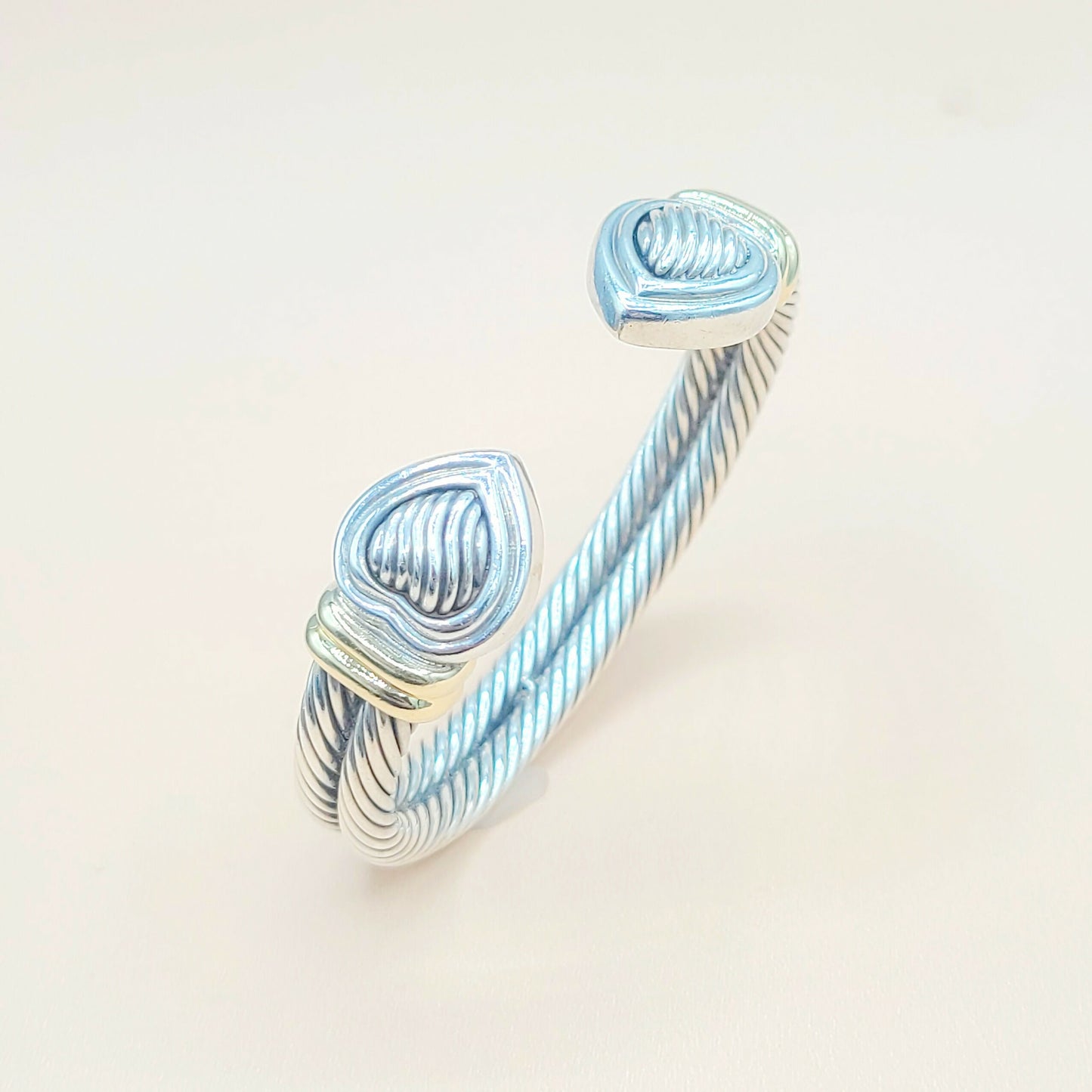    David Yurman Double Cable Sculpted Heart Silver Gold Bracelet