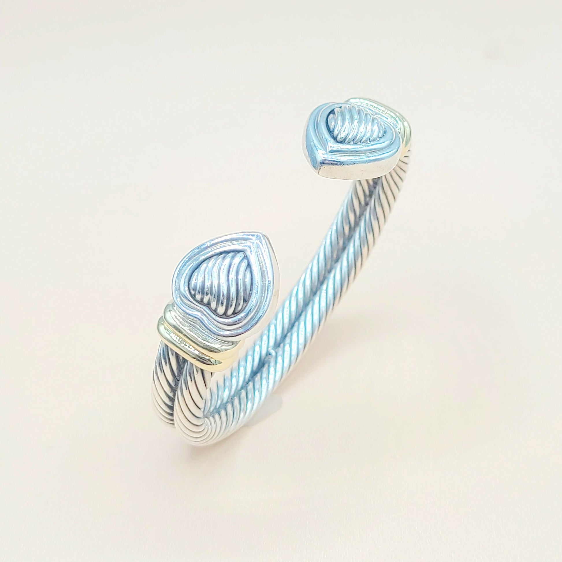    David Yurman Double Cable Sculpted Heart Silver Gold Bracelet