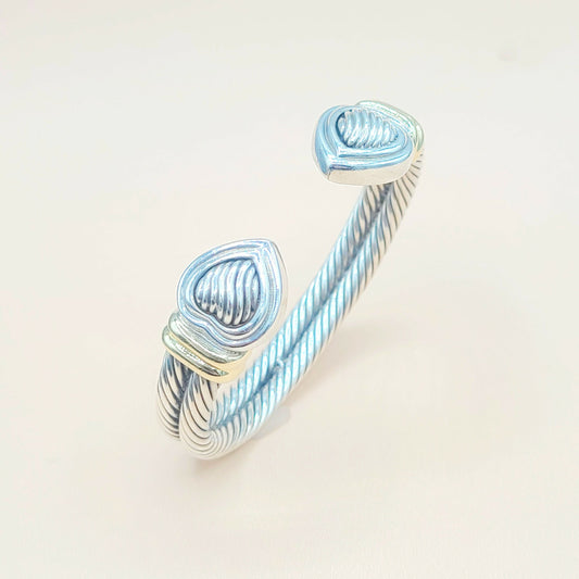    David Yurman Double Cable Sculpted Heart Silver Gold Bracelet