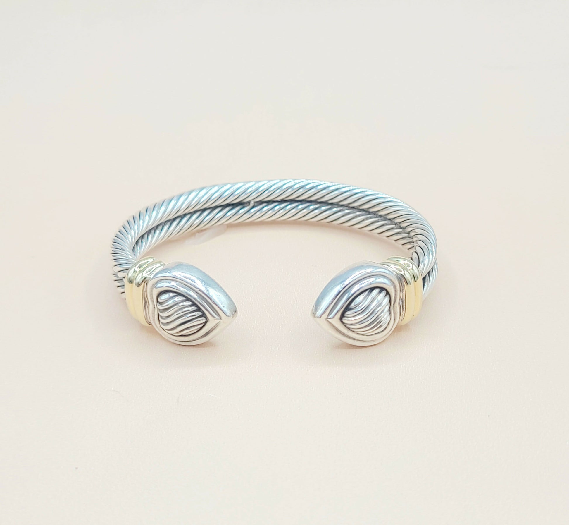    David Yurman Double Cable Sculpted Heart Silver Gold Bracelet