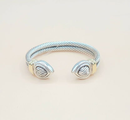    David Yurman Double Cable Sculpted Heart Silver Gold Bracelet