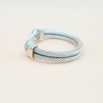    David Yurman Double Cable Sculpted Heart Silver Gold Bracelet