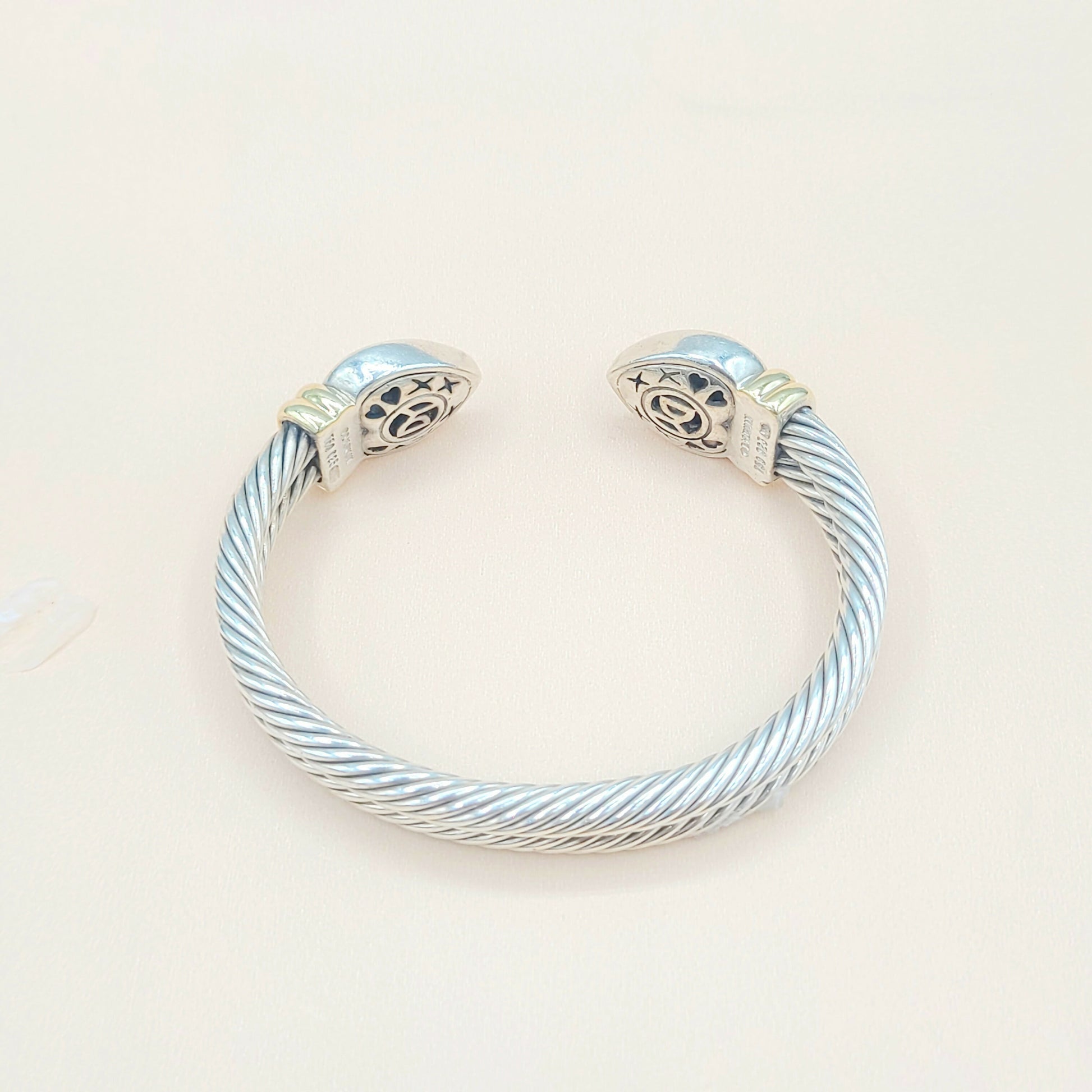    David Yurman Double Cable Sculpted Heart Silver Gold Bracelet