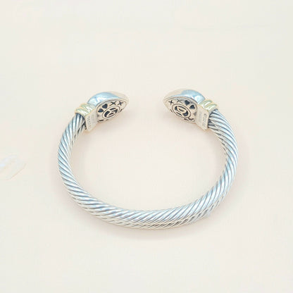    David Yurman Double Cable Sculpted Heart Silver Gold Bracelet