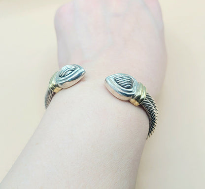    David Yurman Double Cable Sculpted Heart Silver Gold Bracelet