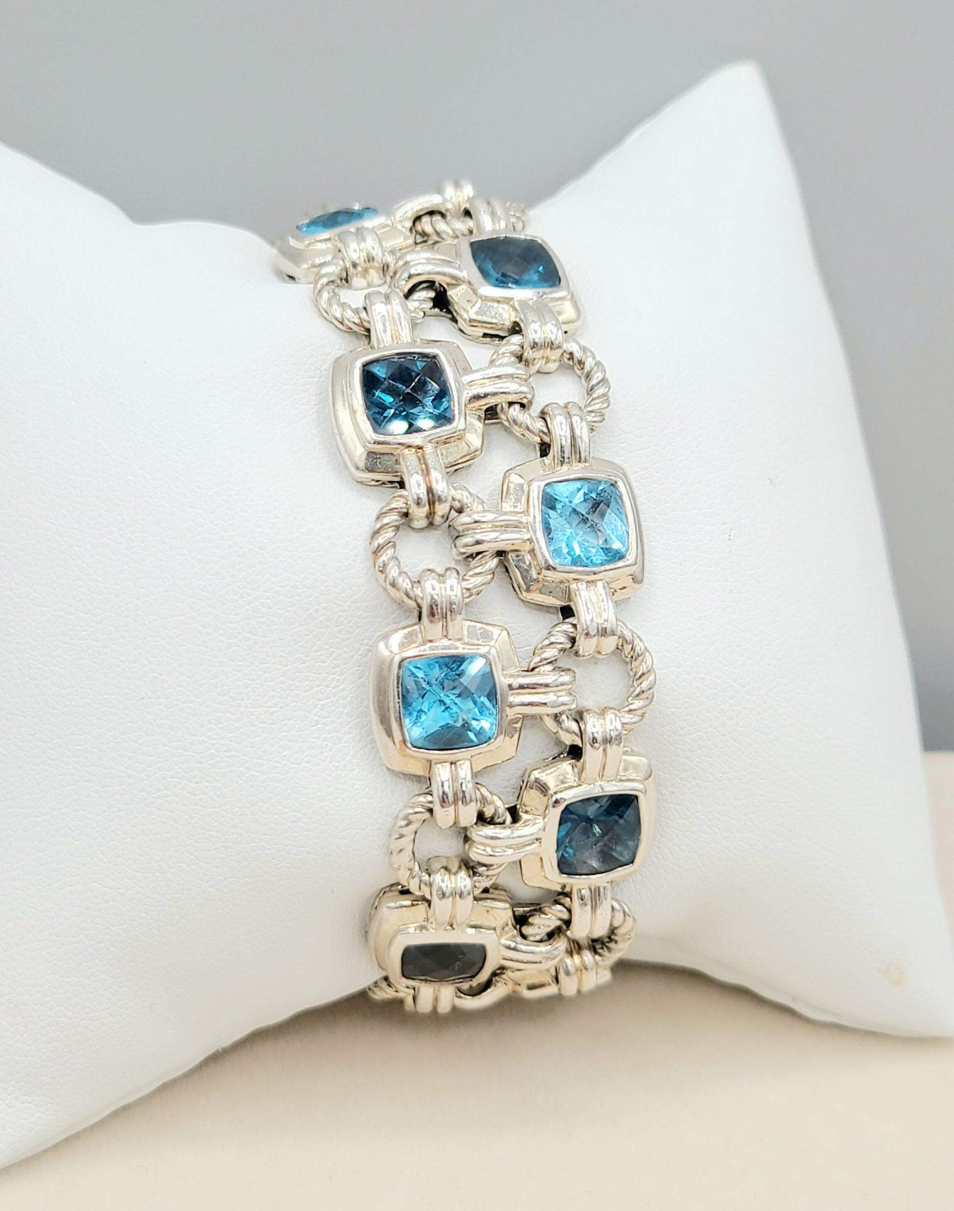    David Yurman Double Row Blue Topaz Renaissance Link Bracelet