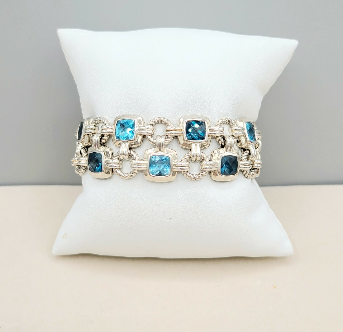    David Yurman Double Row Blue Topaz Renaissance Link Bracelet