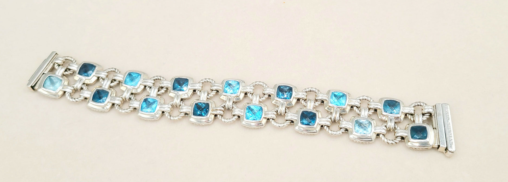    David Yurman Double Row Blue Topaz Renaissance Link Bracelet