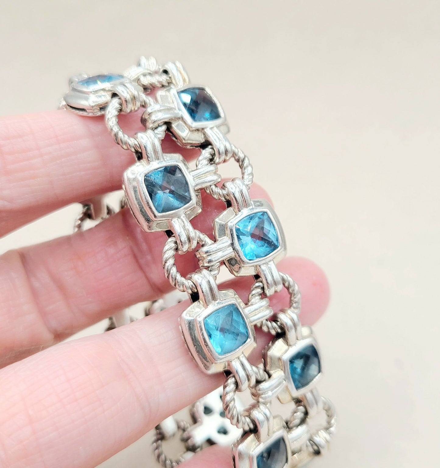    David Yurman Double Row Blue Topaz Renaissance Link Bracelet