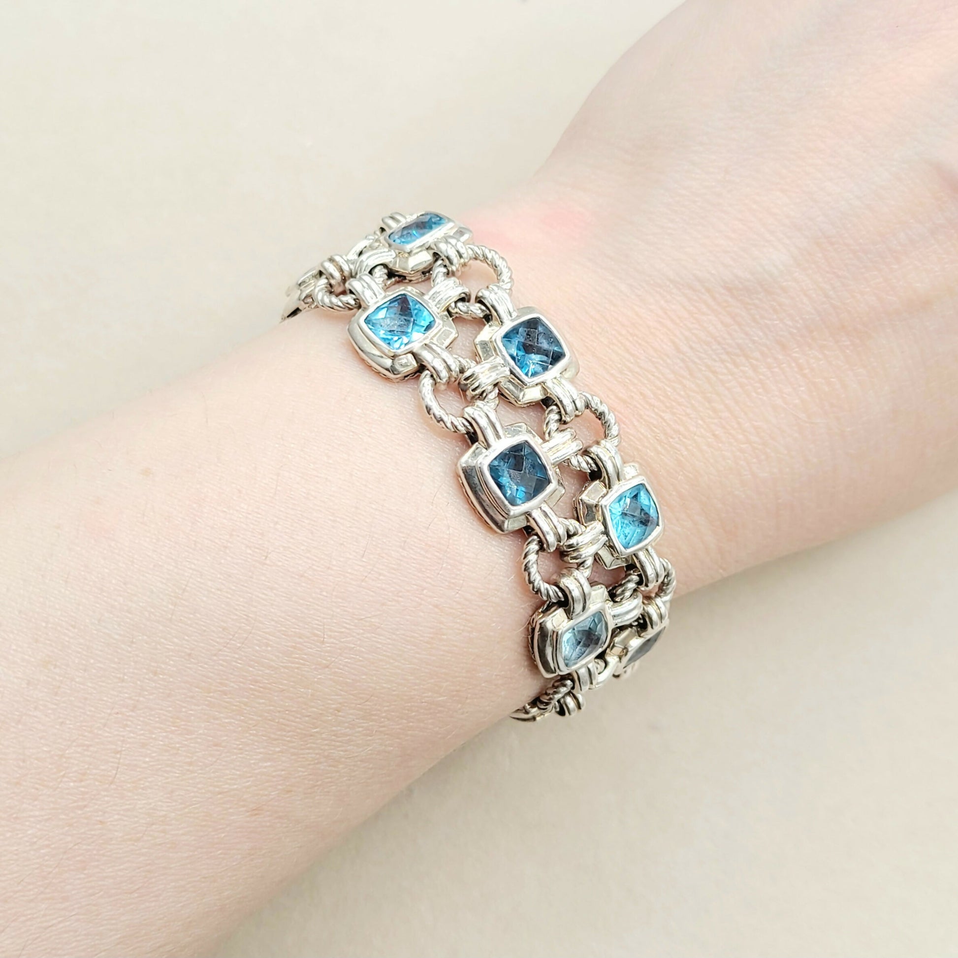    David Yurman Double Row Blue Topaz Renaissance Link Bracelet