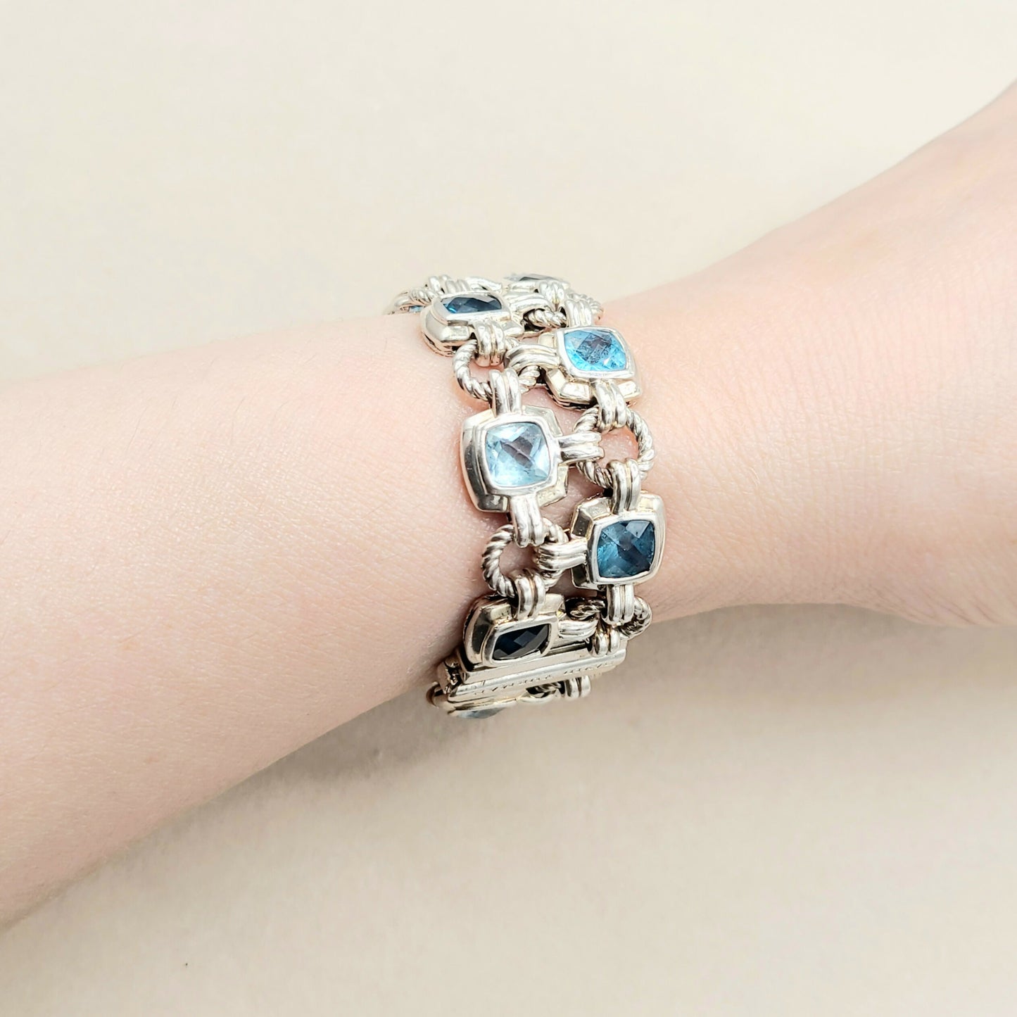    David Yurman Double Row Blue Topaz Renaissance Link Bracelet