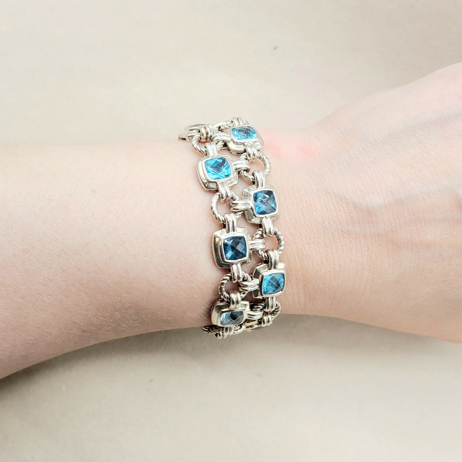    David Yurman Double Row Blue Topaz Renaissance Link Bracelet