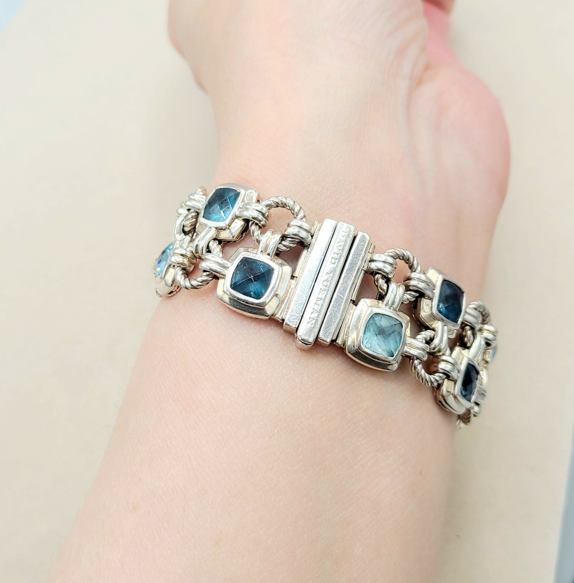    David Yurman Double Row Blue Topaz Renaissance Link Bracelet