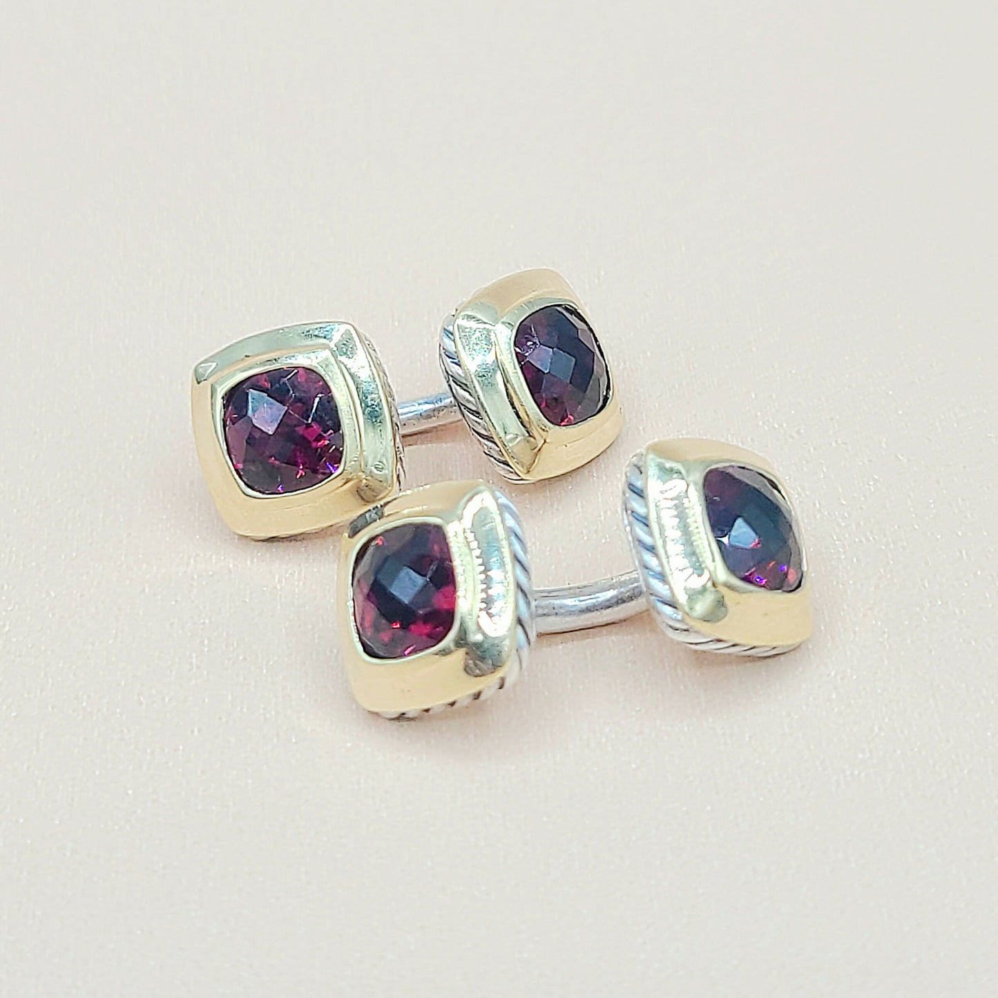    David Yurman Vintage Albion Silver Gold Garnet Cufflinks
