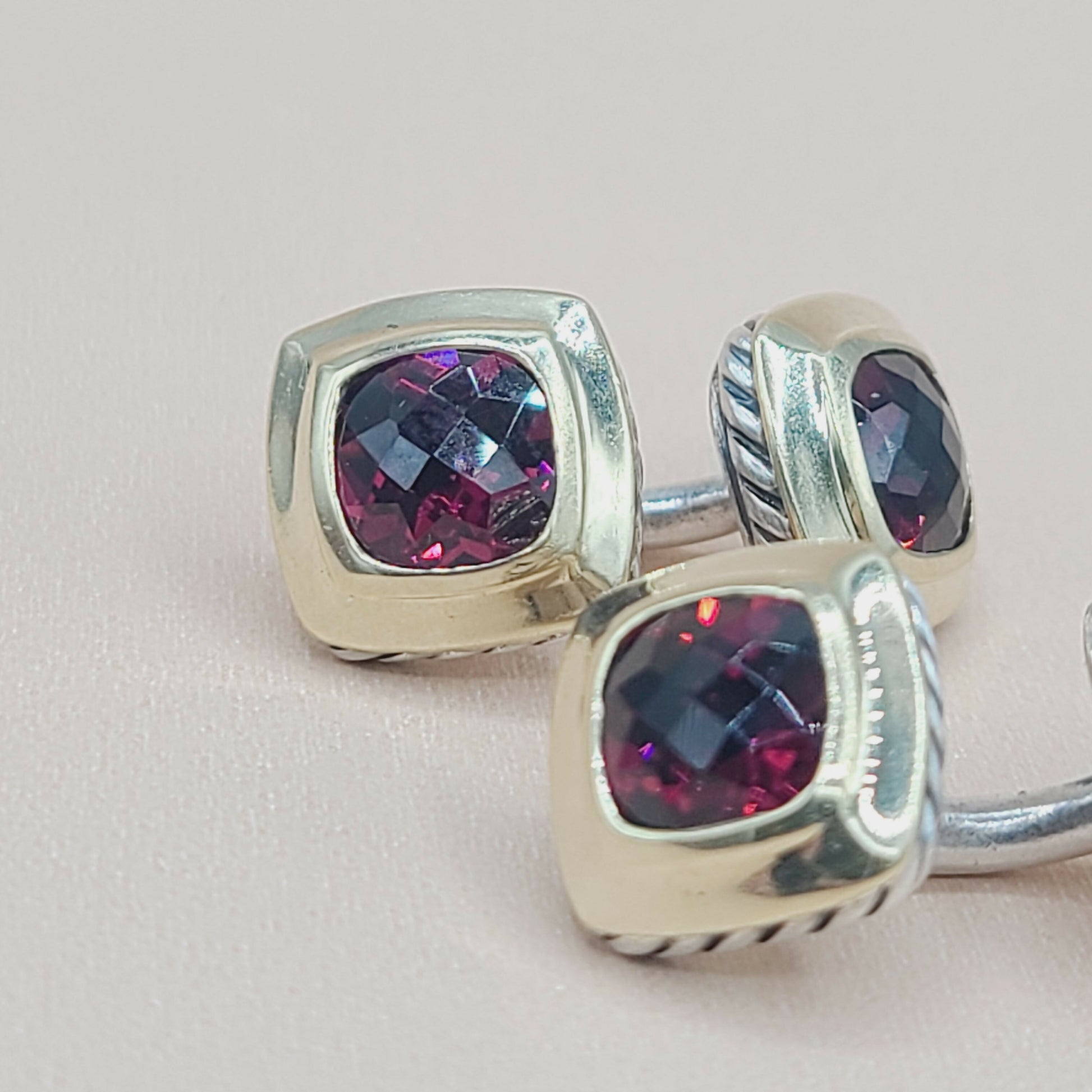    David Yurman Vintage Albion Silver Gold Garnet Cufflinks
