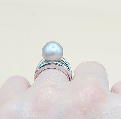    David Yurman 18k White Gold Gray Tahitian Pearl Ring
