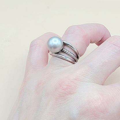    David Yurman 18k White Gold Gray Tahitian Pearl Ring