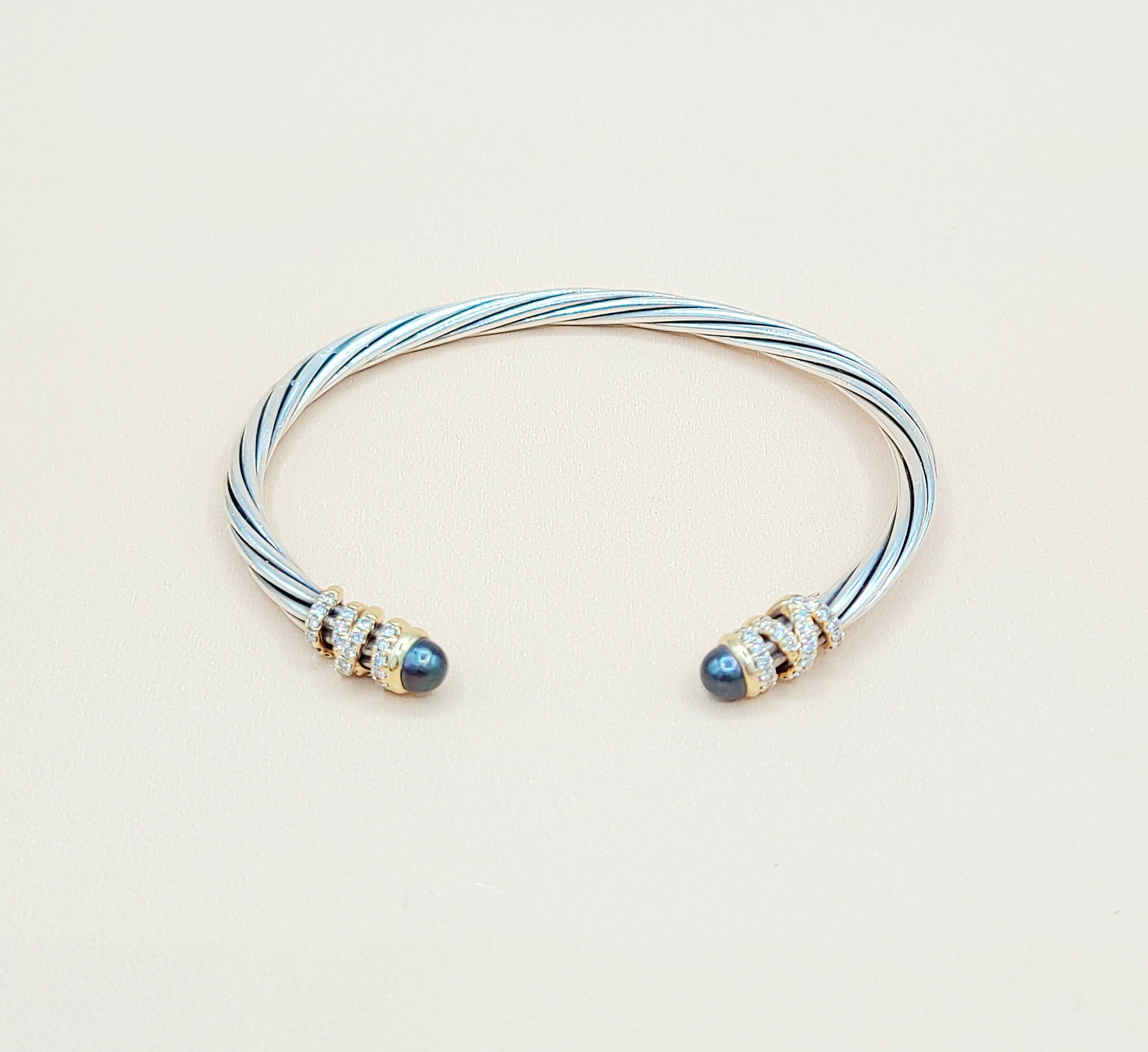    David Yurman Helena Grey Pearl Diamond Gold Bracelet, 4mm