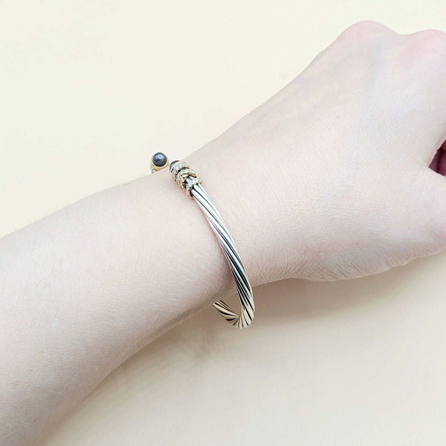    David Yurman Helena Grey Pearl Diamond Gold Bracelet, 4mm
