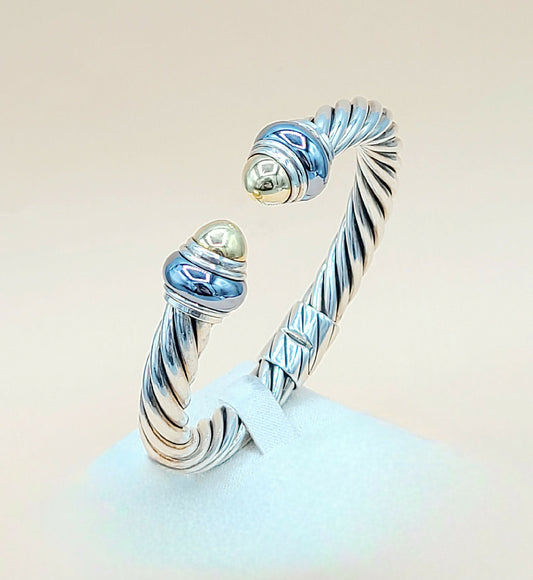    David Yurman Hematite Rondelle Gold Dome Cable Bracelet-