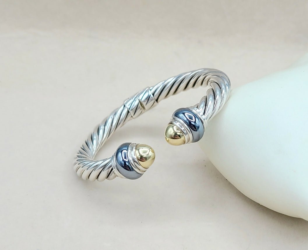    David Yurman Hematite Rondelle Gold Dome Cable Bracelet-
