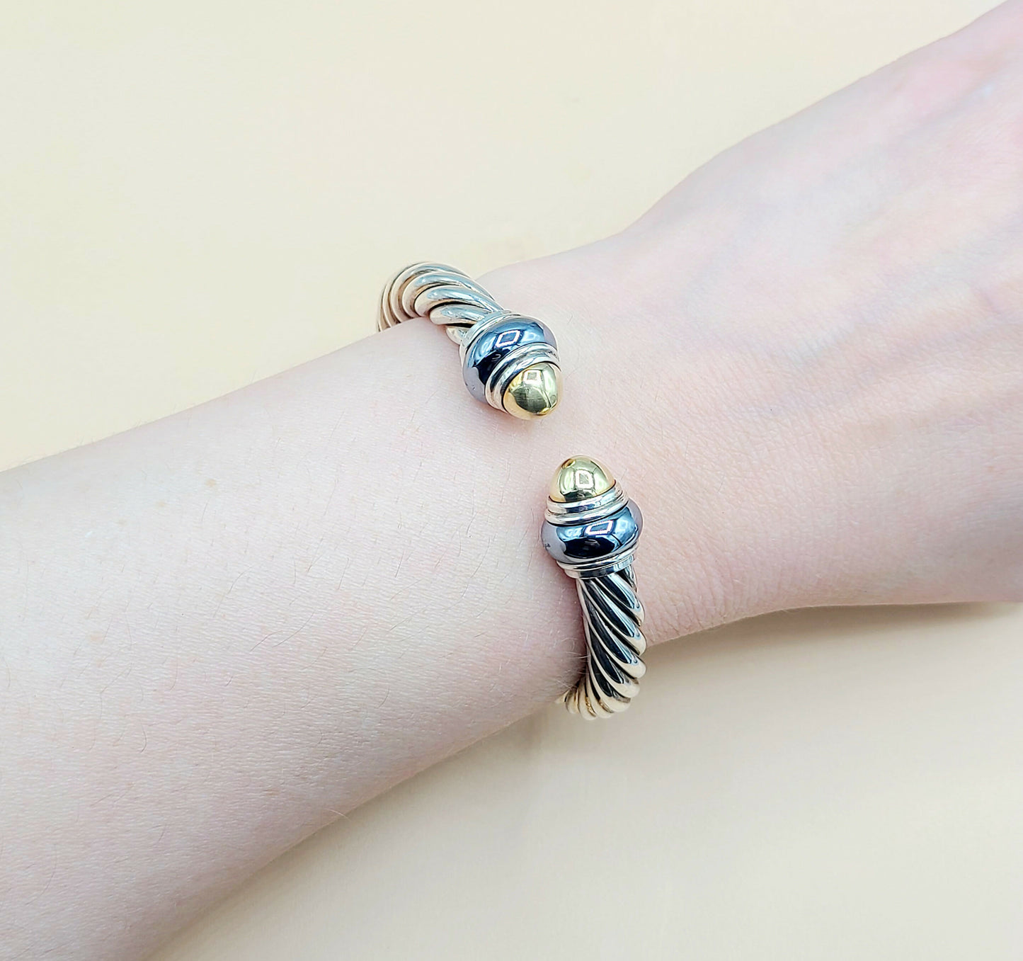    David Yurman Hematite Rondelle Gold Dome Cable Bracelet-