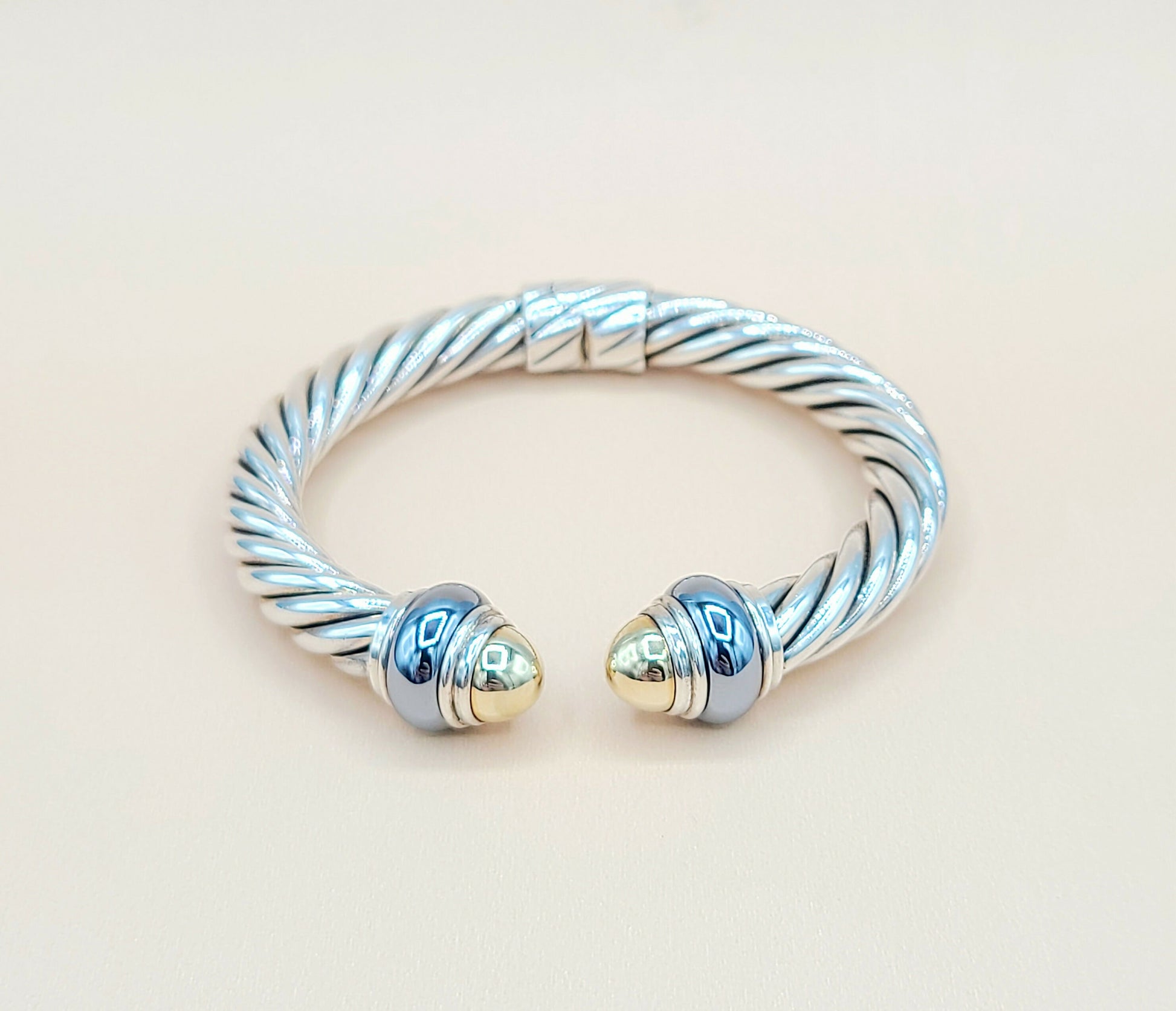    David Yurman Hematite Rondelle Gold Dome Cable Bracelet-