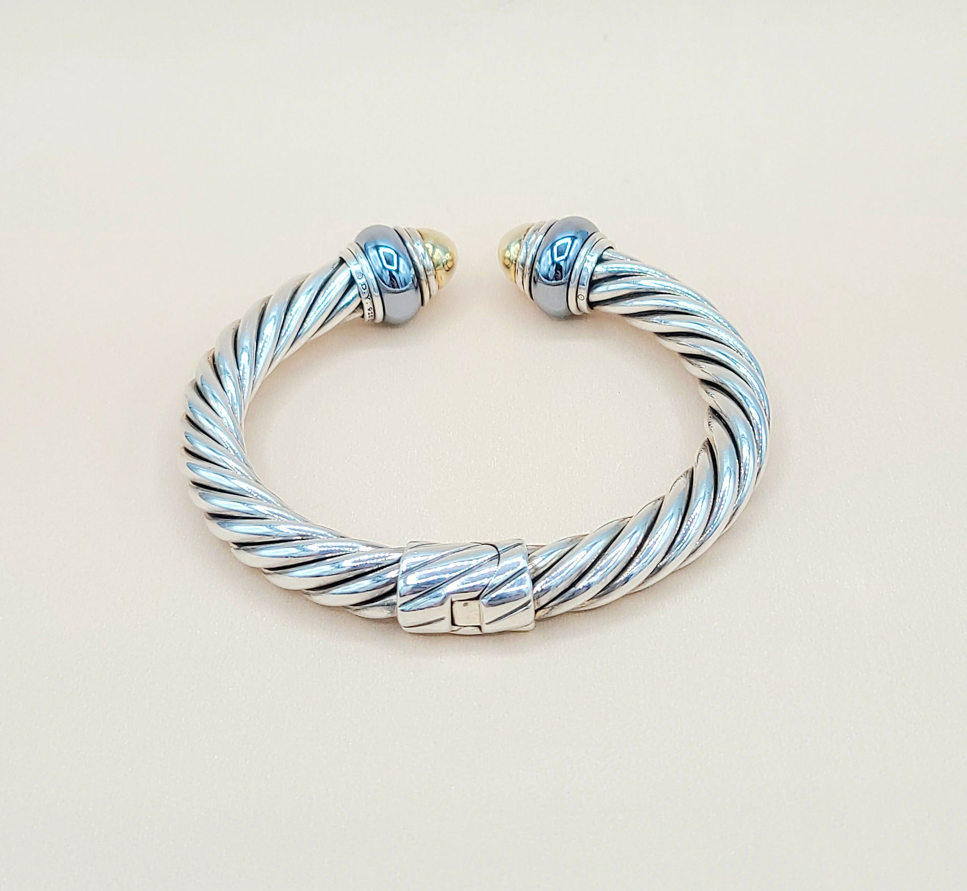    David Yurman Hematite Rondelle Gold Dome Cable Bracelet-