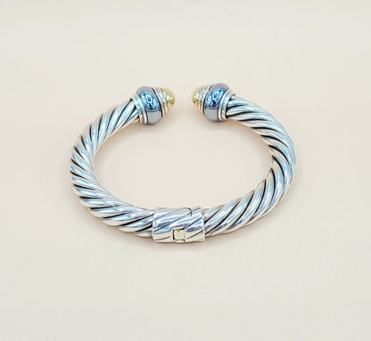    David Yurman Hematite Rondelle Gold Dome Cable Bracelet-