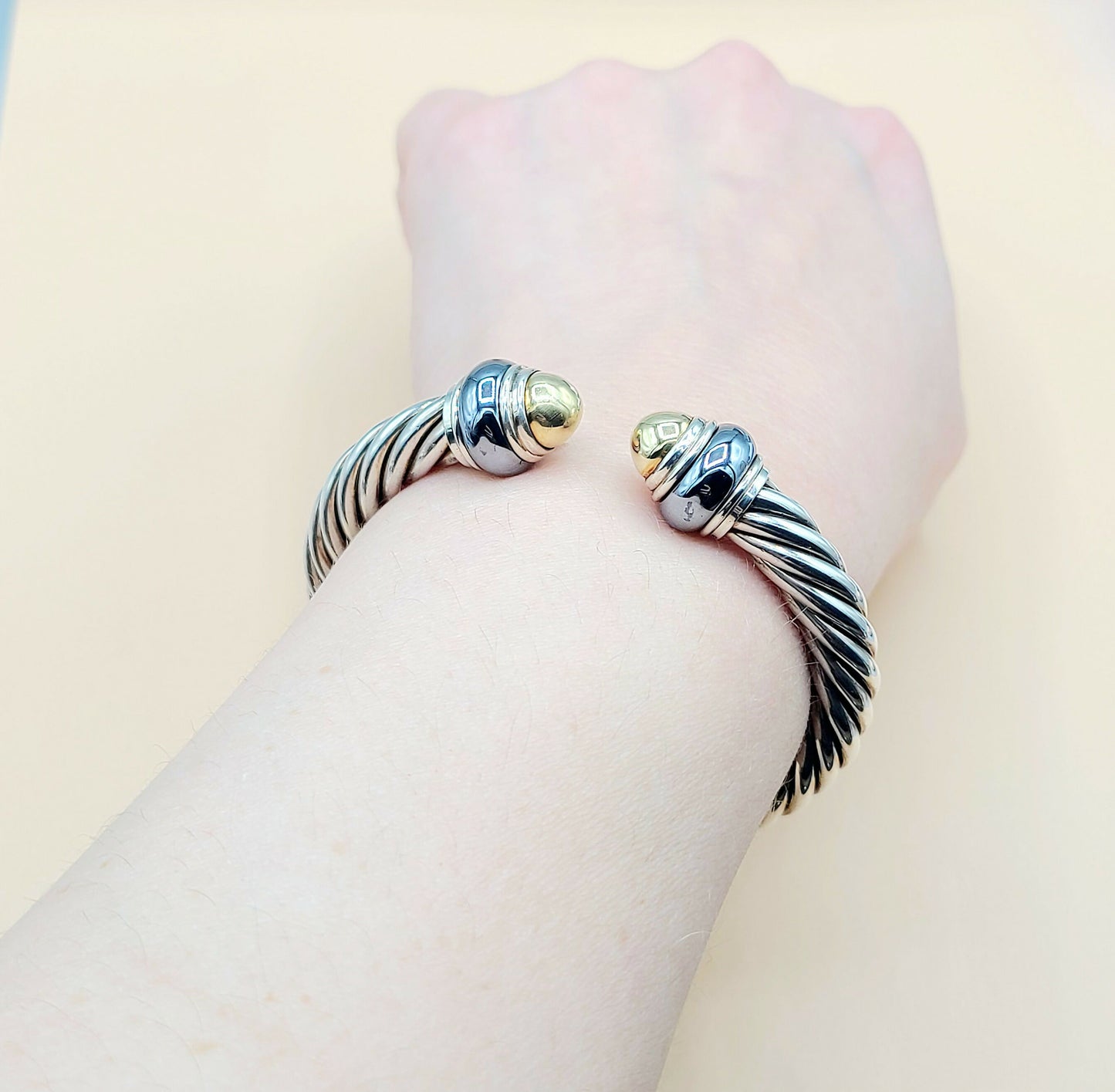    David Yurman Hematite Rondelle Gold Dome Cable Bracelet-