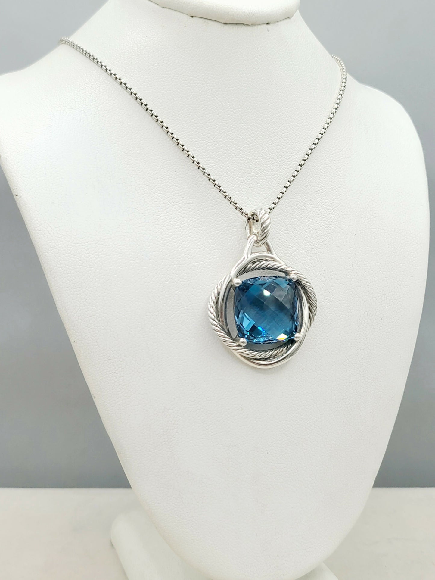    David Yurman Infinity 17mm Hampton Blue Topaz Pendant Enhancer Necklace-