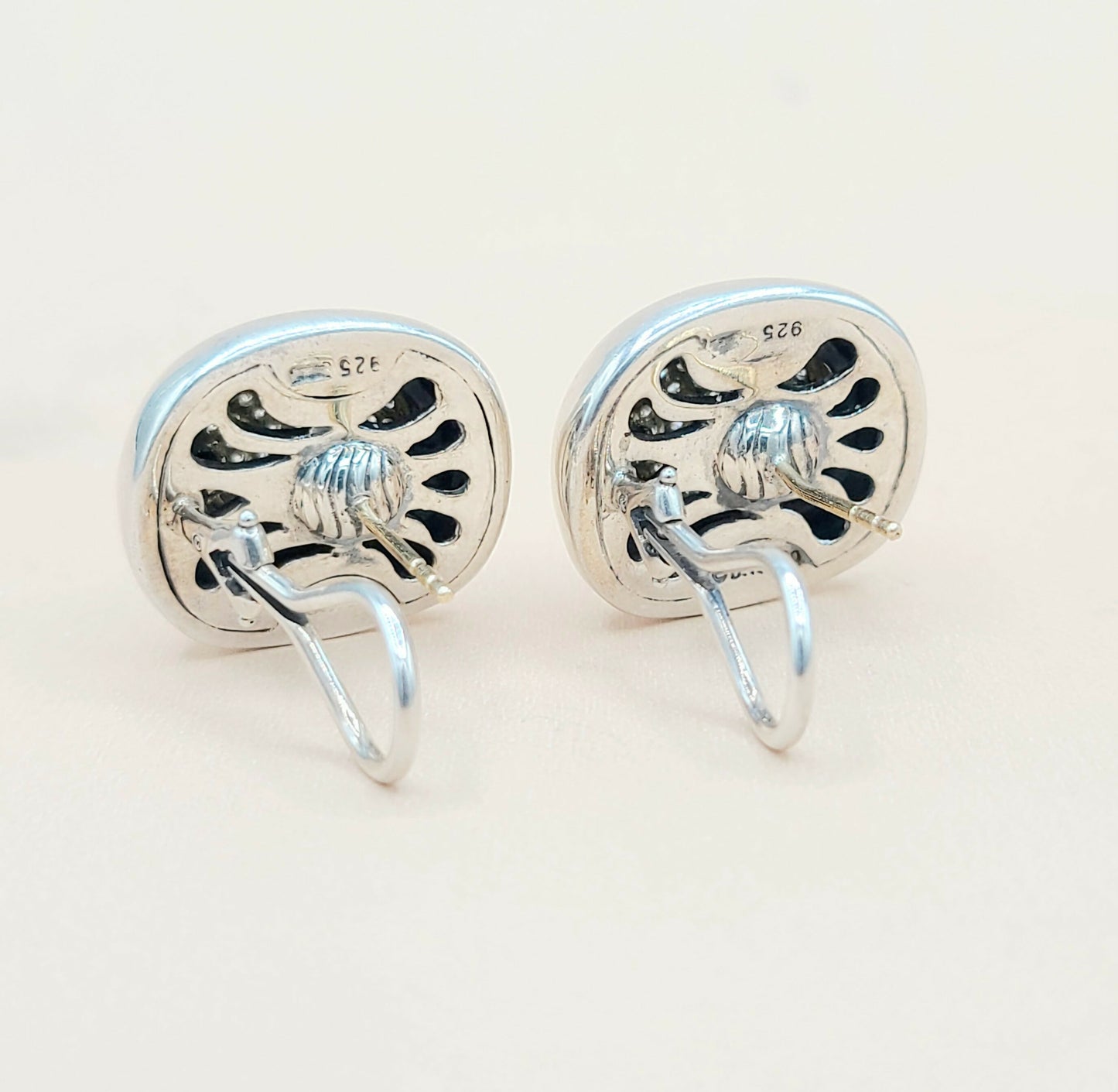    David Yurman Large Albion Silver Gold Diamond Earrings