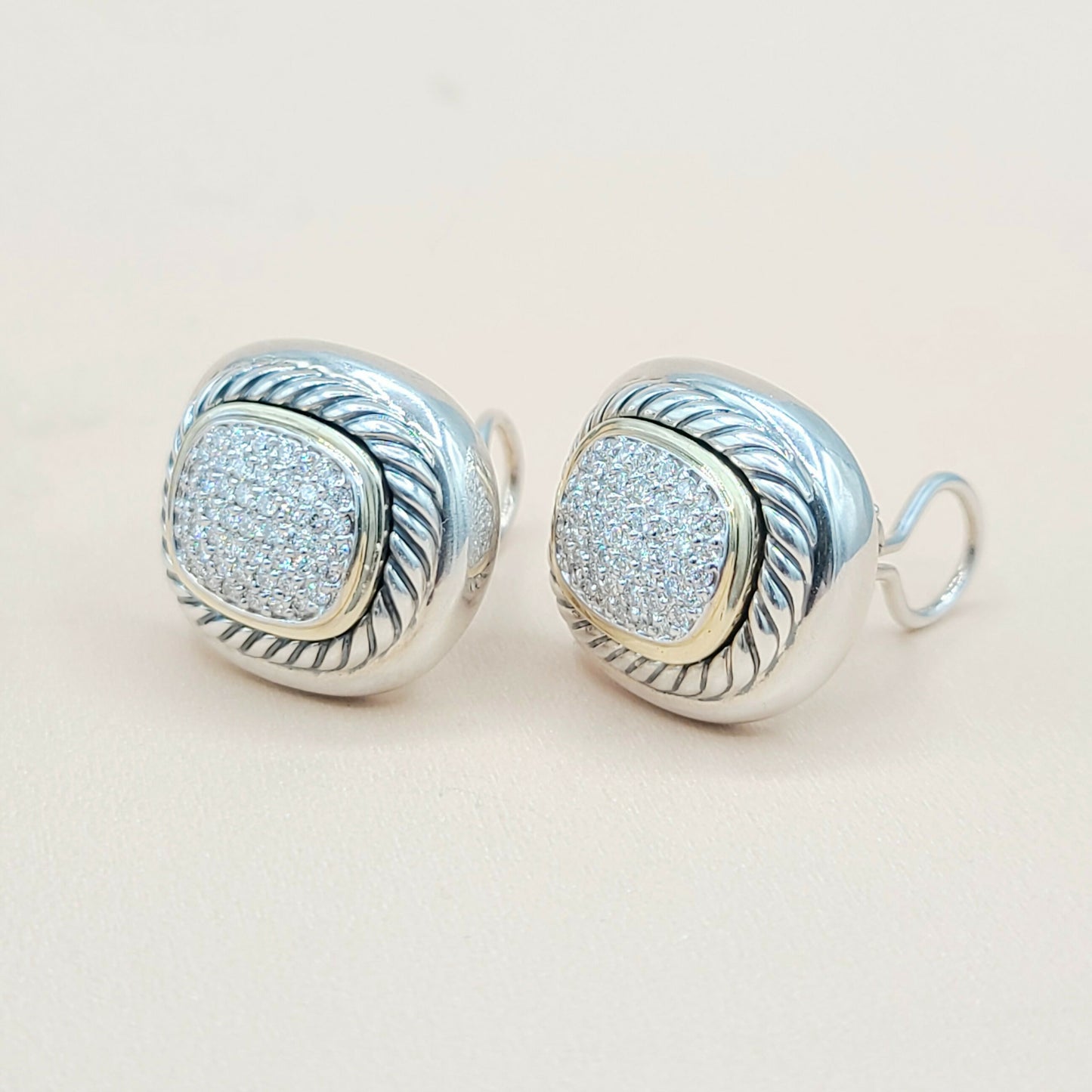    David Yurman Large Albion Silver Gold Diamond Earrings