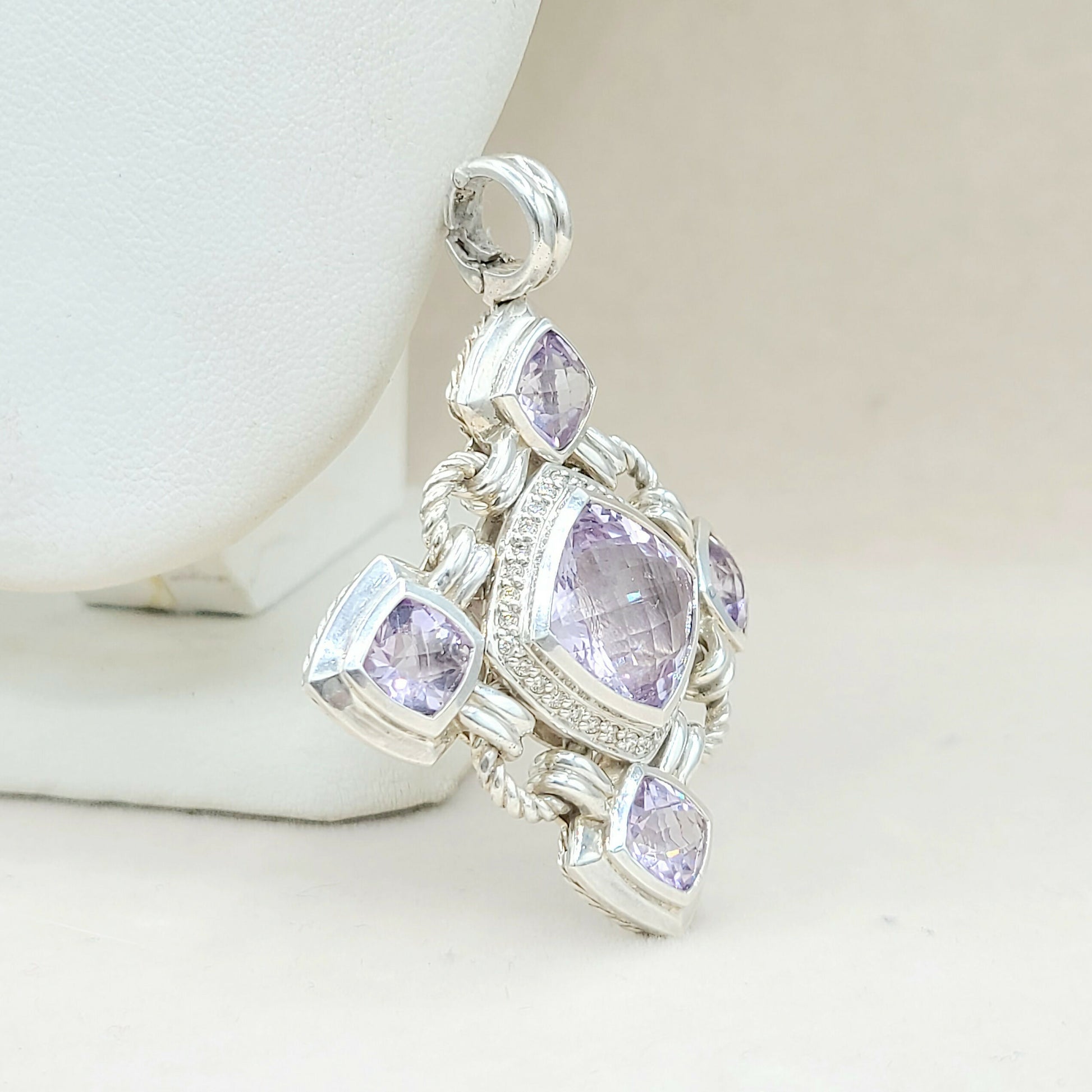    David Yurman Large Renaissance Lavender Amethyst Diamond Pendant Enhancer