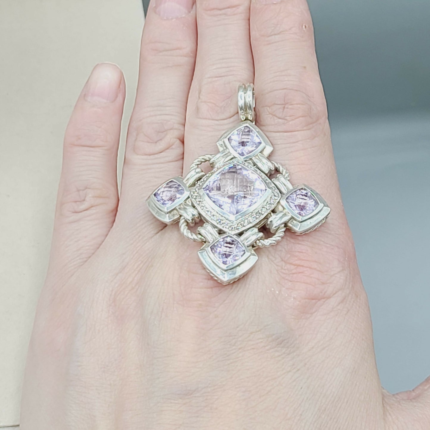    David Yurman Large Renaissance Lavender Amethyst Diamond Pendant Enhancer